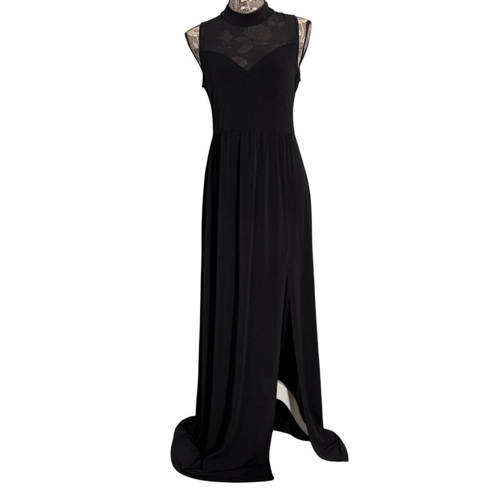 NWT $118 BCBGeneration Tulle Mock Sheer Insert Formal Maxi Dress Black Neck S